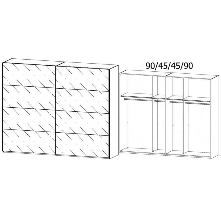 Rauch Beluga Extra 271cm 2 Door Sliding Wardrobe - Artisan Oak and Basalt Glass