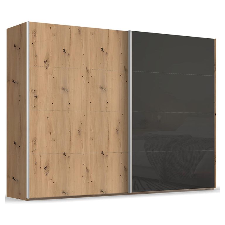 Beluga Extra Sliding Wardrobe - 271cm - 2 Door - Artisan Oak & Basalt Glass Front
