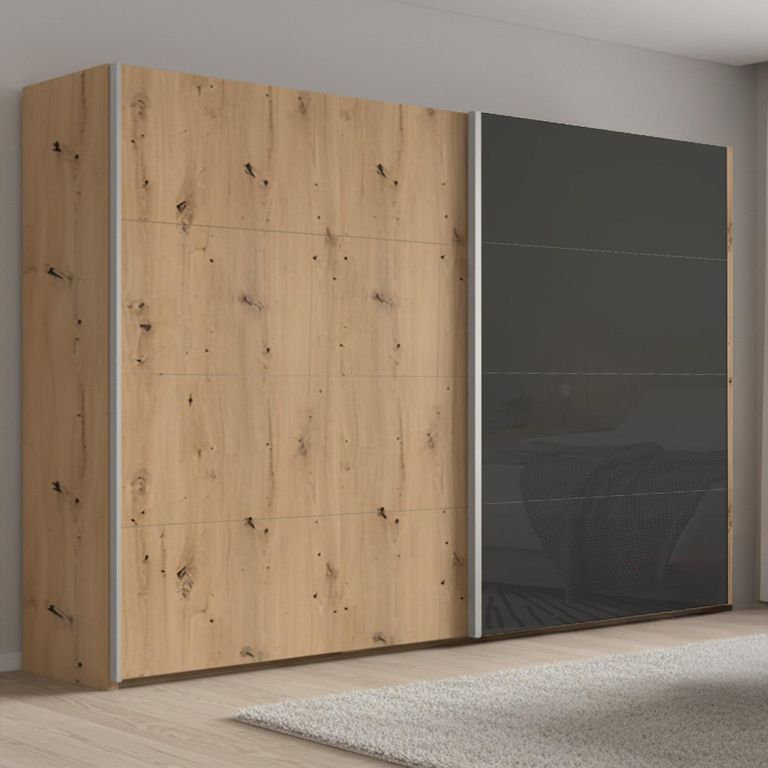 Beluga Extra Sliding Wardrobe - 271cm - 2 Door - Artisan Oak & Basalt Glass Front