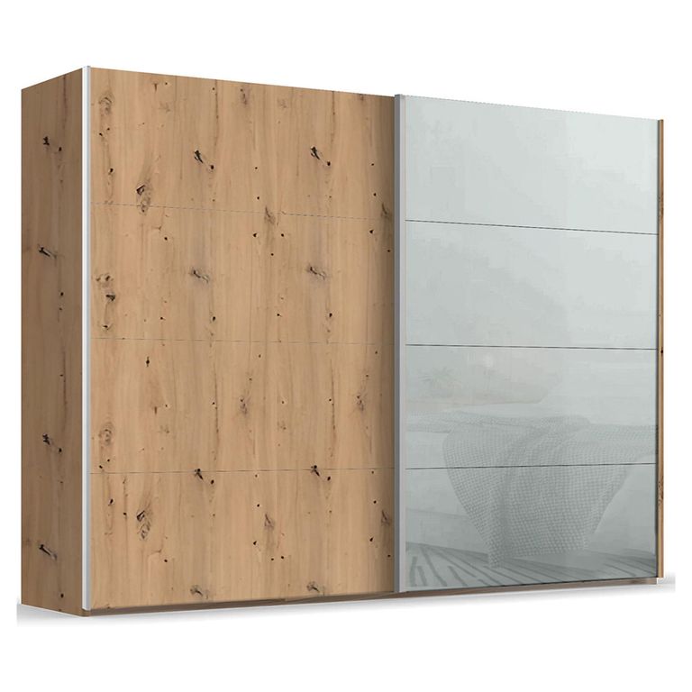 Beluga Extra Sliding Wardrobe - 271cm - 2 Door - Artisan Oak & Silk Grey Glass Front