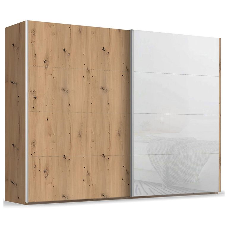 Beluga Extra Sliding Wardrobe - 271cm - 2 Door - Artisan Oak & White Glass Front