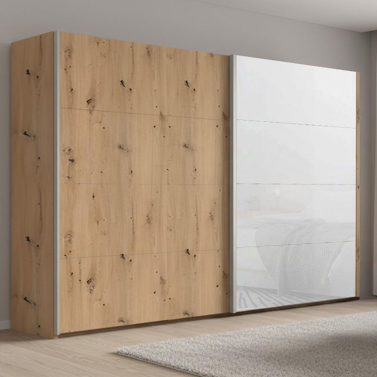 Beluga Extra Sliding Wardrobe - 271cm - 2 Door - Artisan Oak & White Glass Front