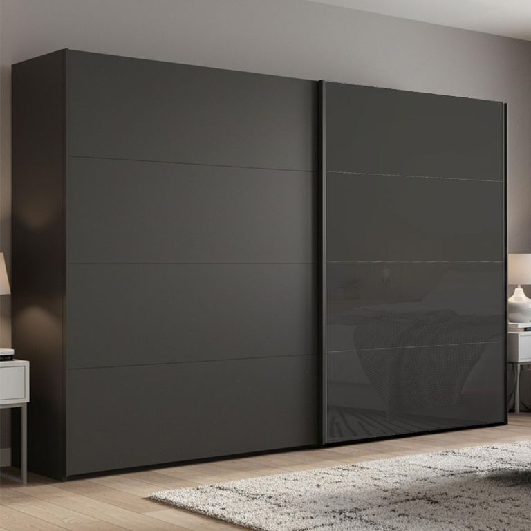 Beluga Extra Sliding Wardrobe - 271cm - 2 Door - Graphite & Basalt Glass Front