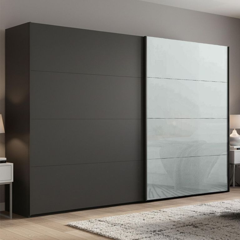 Beluga Extra Sliding Wardrobe - 271cm - 2 Door - Graphite & Silk Grey Glass Front