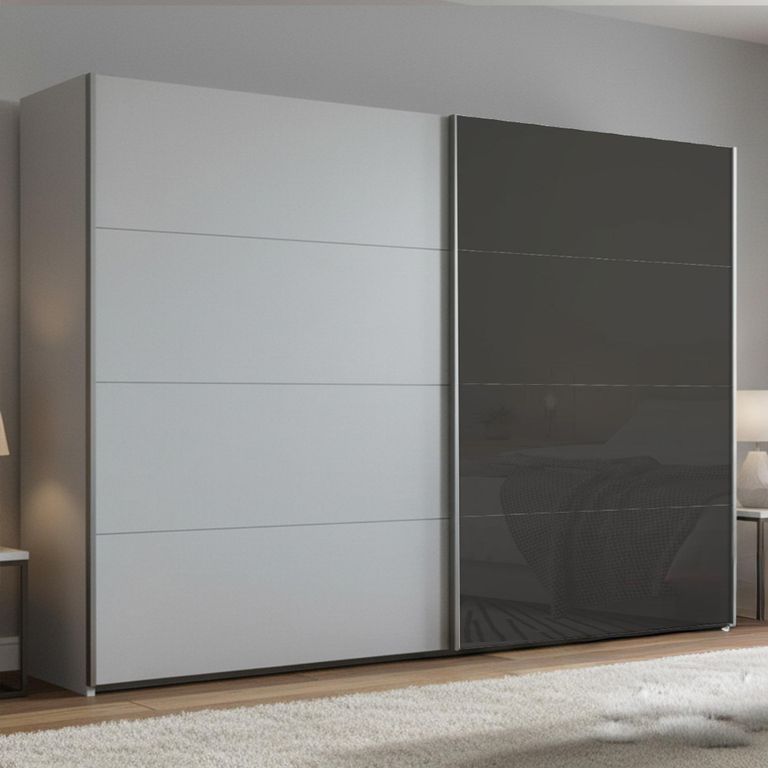 Beluga Extra Sliding Wardrobe - 271cm - 2 Door - Silk Grey & Basalt Glass Front
