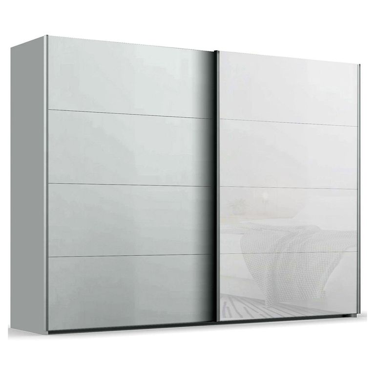 Beluga Extra Sliding Wardrobe - 271cm - 2 Door - Silk Grey & White Glass Front