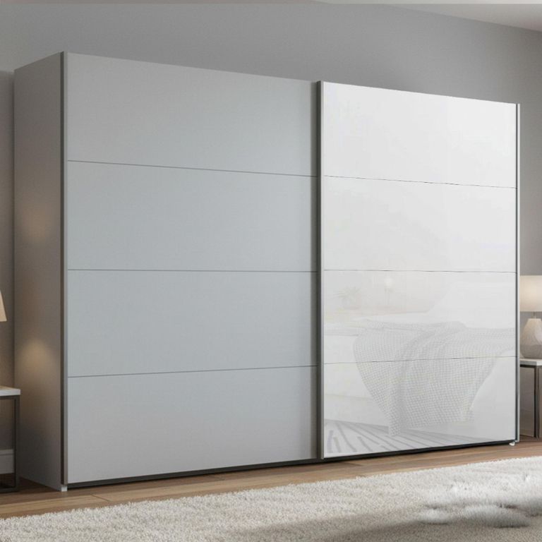 Beluga Extra Sliding Wardrobe - 271cm - 2 Door - Silk Grey & White Glass Front