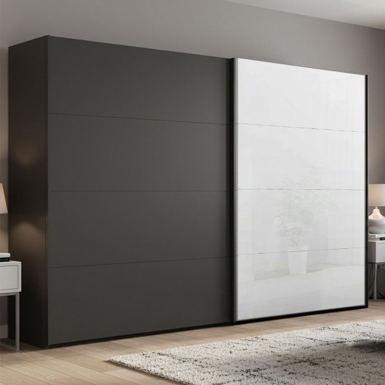 Beluga Extra Sliding Wardrobe - 271cm - 2 Door - White High Gloss & Graphite Front