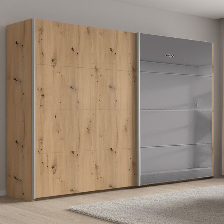 Rauch Beluga Extra 271cm 2 Door Sliding Wardrobe with Grey Mirror - Artisan Oak