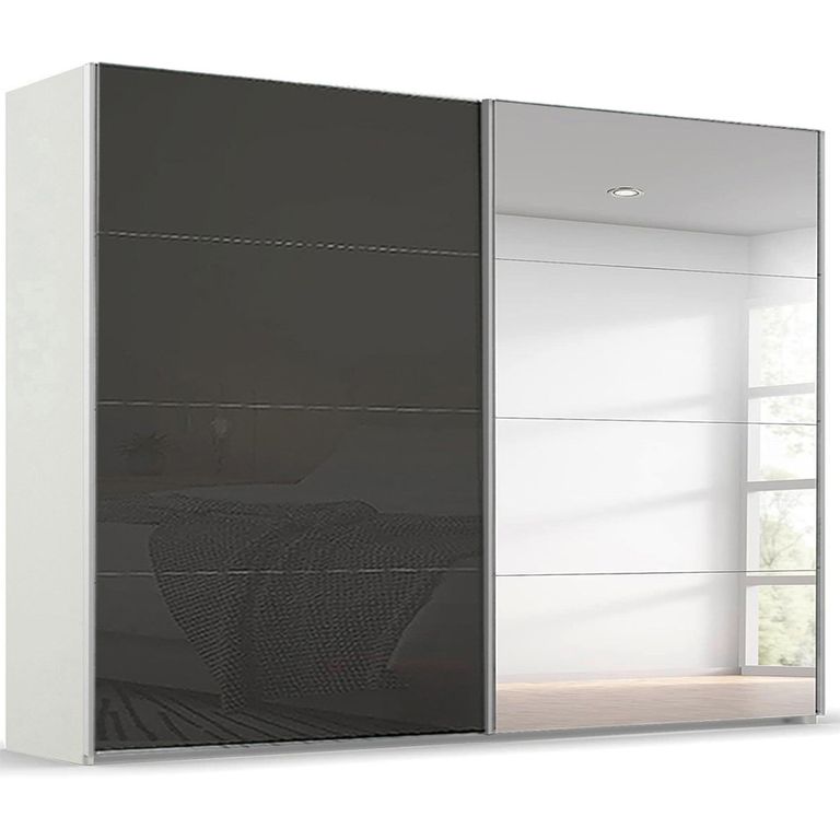 Beluga Extra Sliding Wardrobe - 271cm - 2 Door - Mirror - Alpine White & Basalt Glass