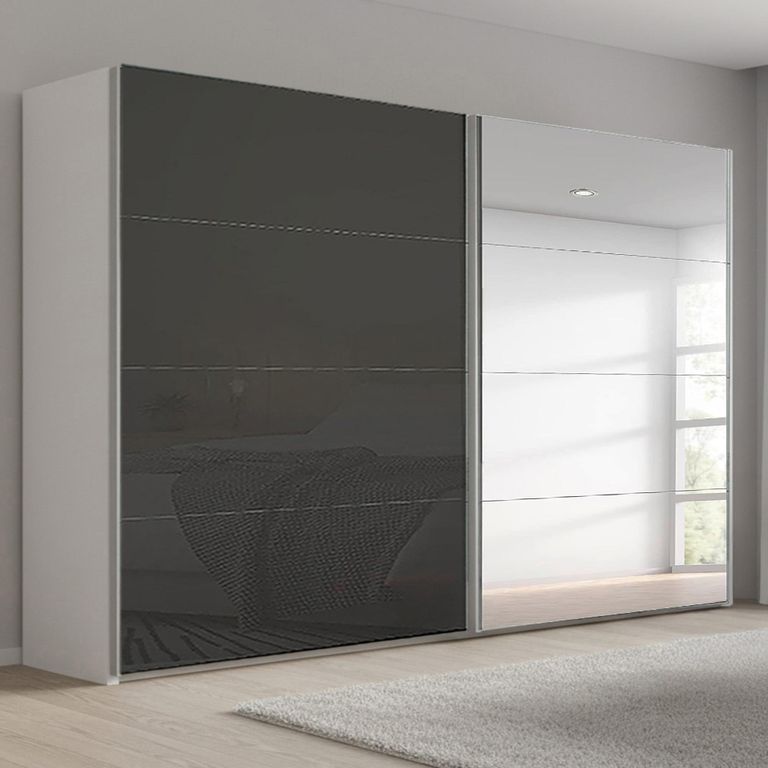 Beluga Extra Sliding Wardrobe - 271cm - 2 Door - Mirror - Alpine White & Basalt Glass