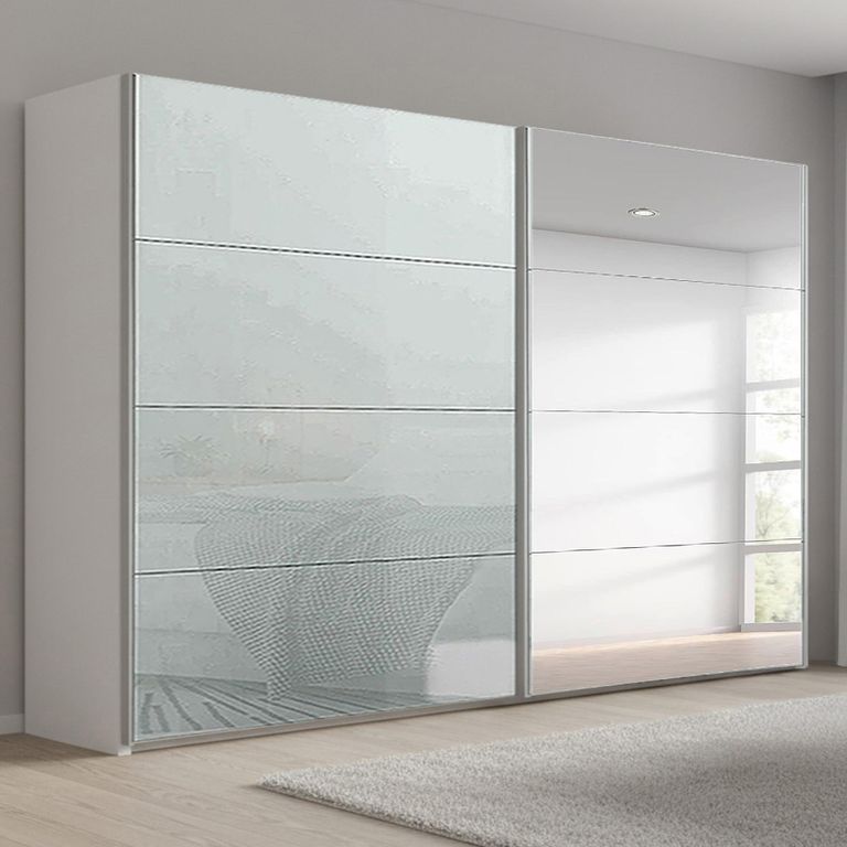 Beluga Extra Sliding Wardrobe - 271cm - 2 Door - Mirror - Alpine White & Silk Grey Glass