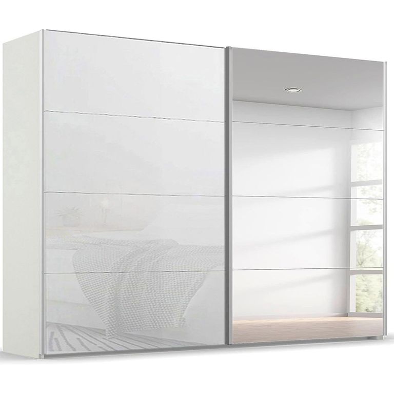 Beluga Extra Sliding Wardrobe - 271cm - 2 Door - Mirror - Alpine White & White Glass
