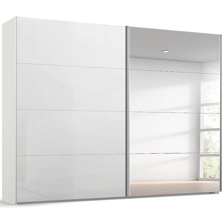 Beluga Extra Sliding Wardrobe - 271cm - 2 Door - Mirror - Alpine White & White High Gloss