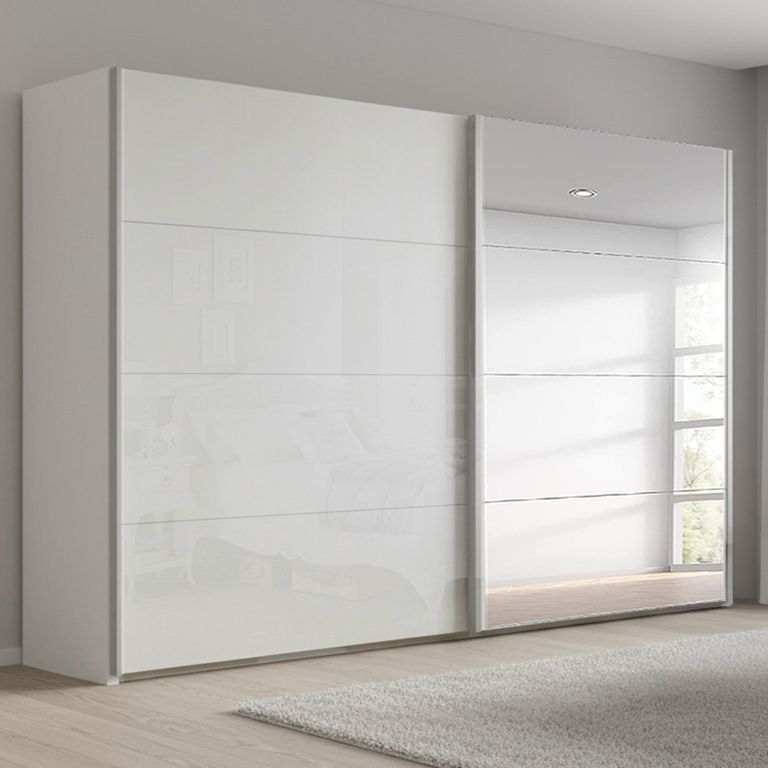Beluga Extra Sliding Wardrobe - 271cm - 2 Door - Mirror - Alpine White & White High Gloss