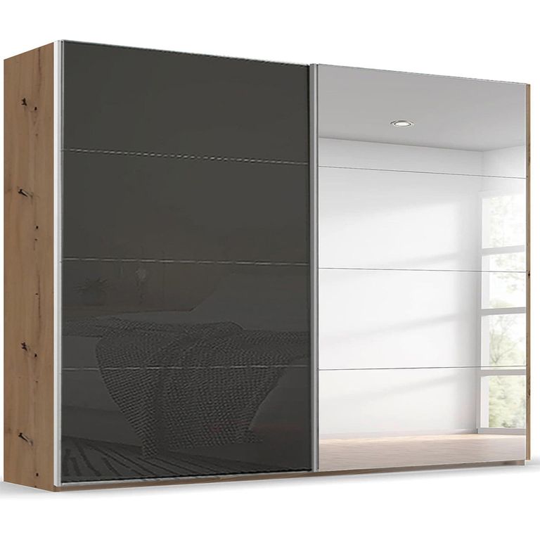 Beluga Extra Sliding Wardrobe - 271cm - 2 Door - Mirror - Artisan Oak & Basalt Glass