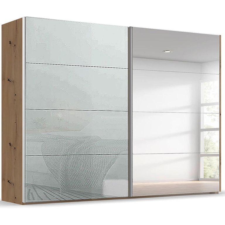 Beluga Extra Sliding Wardrobe - 271cm - 2 Door - Mirror - Artisan Oak & Silk Grey Glass