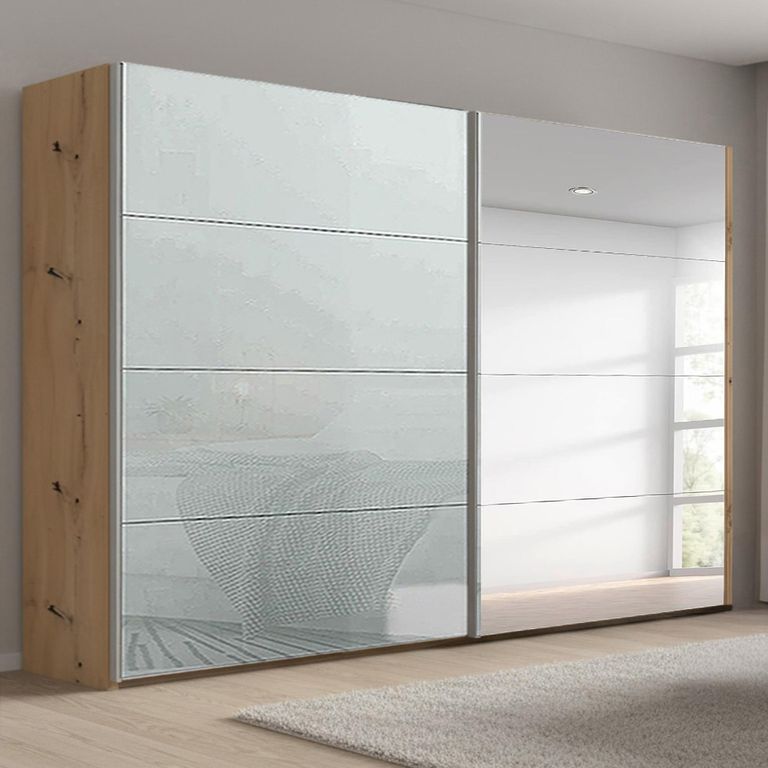 Beluga Extra Sliding Wardrobe - 271cm - 2 Door - Mirror - Artisan Oak & Silk Grey Glass