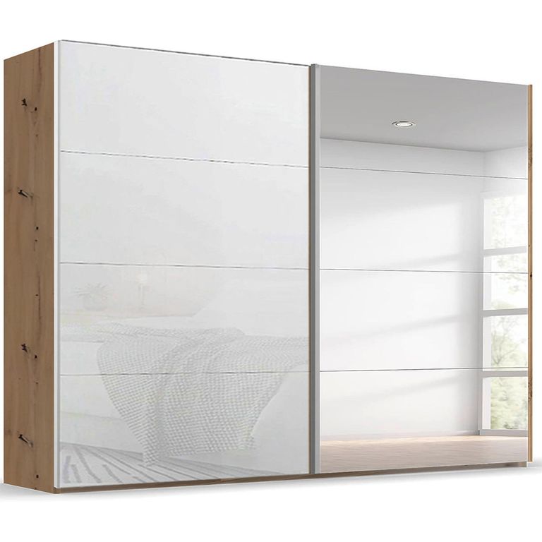Beluga Extra Sliding Wardrobe - 271cm - 2 Door - Mirror - Artisan Oak & White Glass