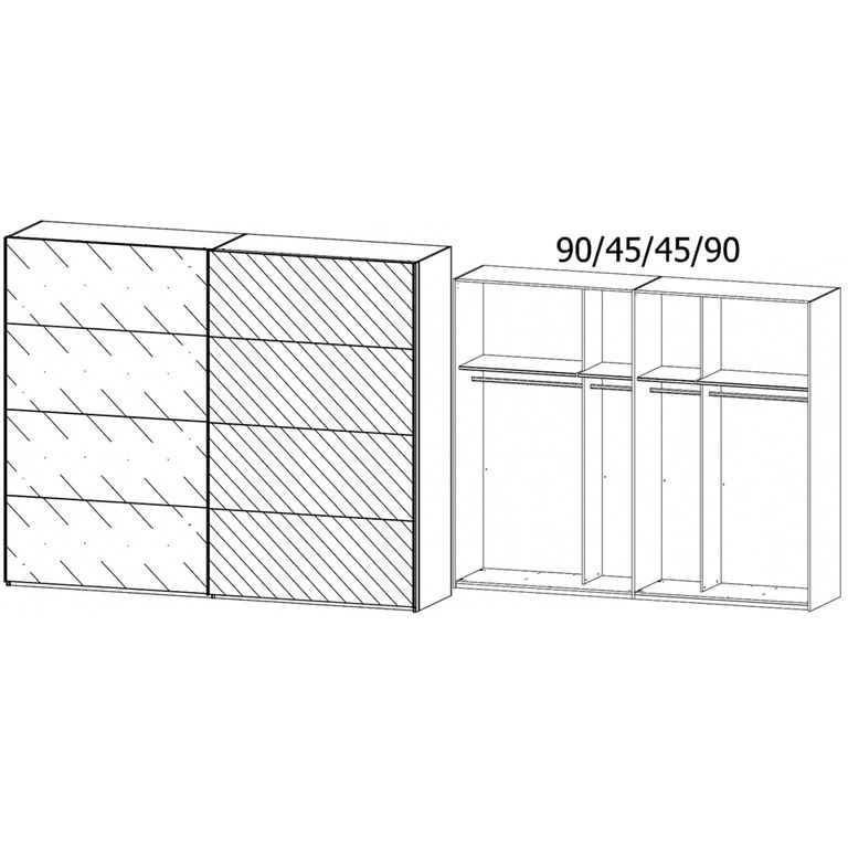 Beluga Extra Sliding Wardrobe - 271cm - 2 Door - Mirror - Artisan Oak & White Glass