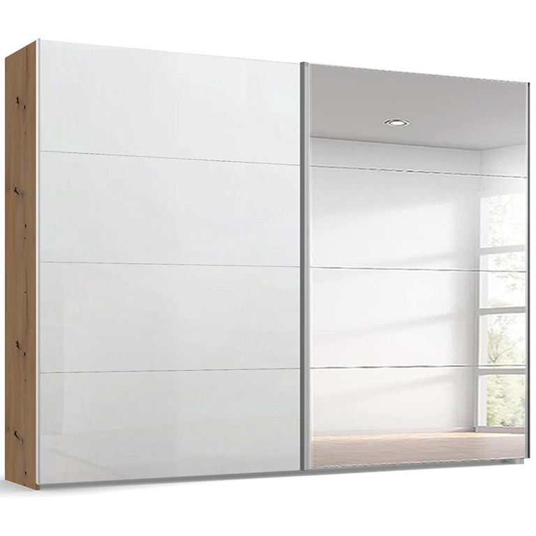 Beluga Extra Sliding Wardrobe - 271cm - 2 Door - Mirror - Artisan Oak & White High Gloss