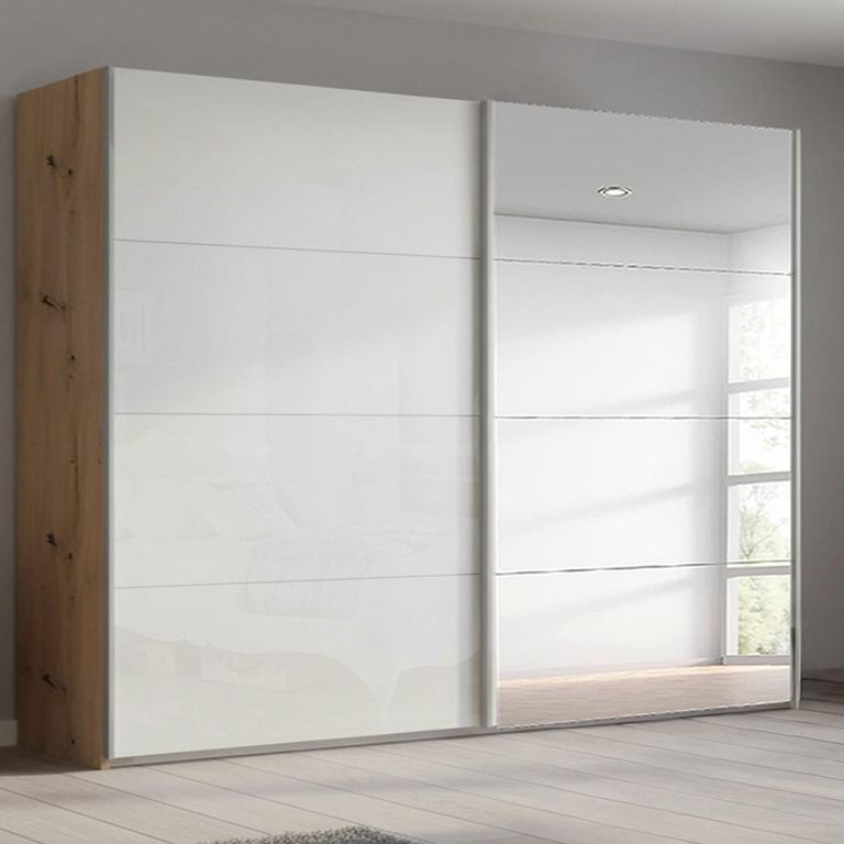 Beluga Extra Sliding Wardrobe - 271cm - 2 Door - Mirror - Artisan Oak & White High Gloss