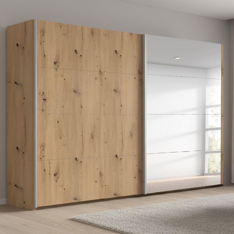Beluga Extra Sliding Wardrobe - 271cm - 2 Door - Mirror - Artisan Oak