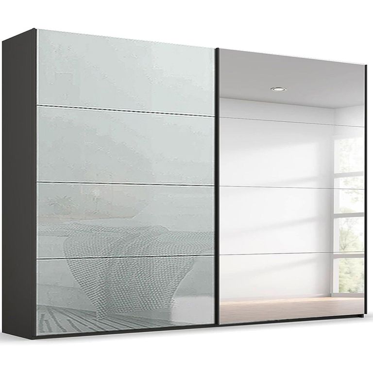 Beluga Extra Sliding Wardrobe - 271cm - 2 Door - Mirror - Graphite & Silk Grey Glass