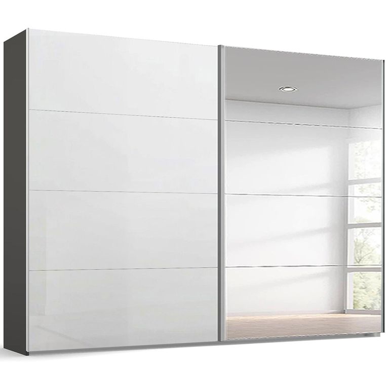 Beluga Extra Sliding Wardrobe - 271cm - 2 Door - Mirror - Graphite & White High Gloss