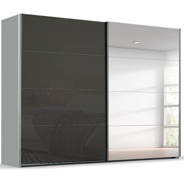 Beluga Extra Sliding Wardrobe - 271cm - 2 Door - Mirror - Silk Grey & Basalt Glass