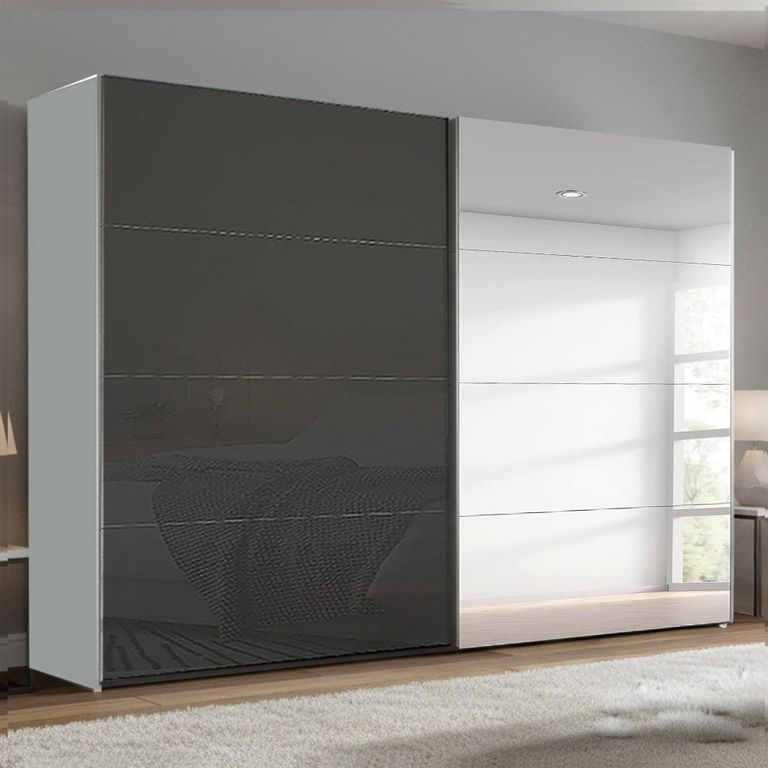 Beluga Extra Sliding Wardrobe - 271cm - 2 Door - Mirror - Silk Grey & Basalt Glass