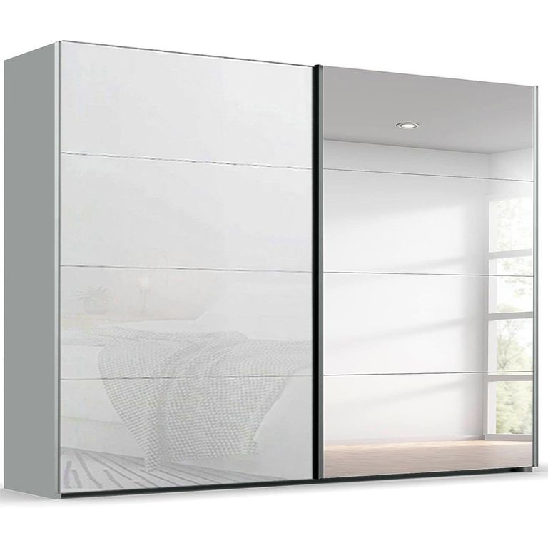 Beluga Extra Sliding Wardrobe - 271cm - 2 Door - Mirror - Silk Grey & White Glass
