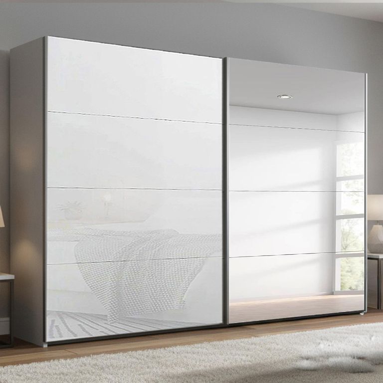 Beluga Extra Sliding Wardrobe - 271cm - 2 Door - Mirror - Silk Grey & White Glass