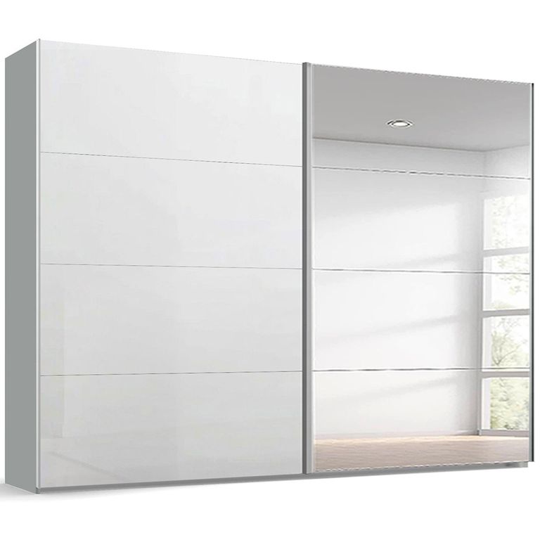 Beluga Extra Sliding Wardrobe - 271cm - 2 Door - Mirror - Silk Grey & White High Gloss