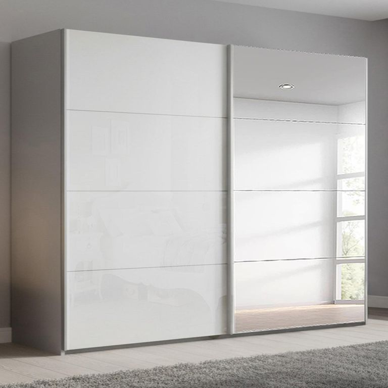 Beluga Extra Sliding Wardrobe - 271cm - 2 Door - Mirror - Silk Grey & White High Gloss