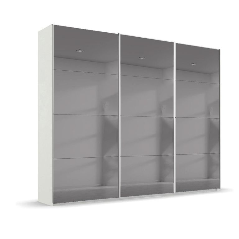 Beluga Extra Sliding Wardrobe - 271cm - 3 Door - Grey Mirrored - Alpine White