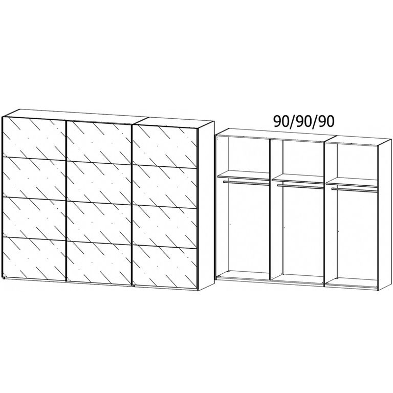 Beluga Extra Sliding Wardrobe - 271cm - 3 Door - Grey Mirrored - Alpine White