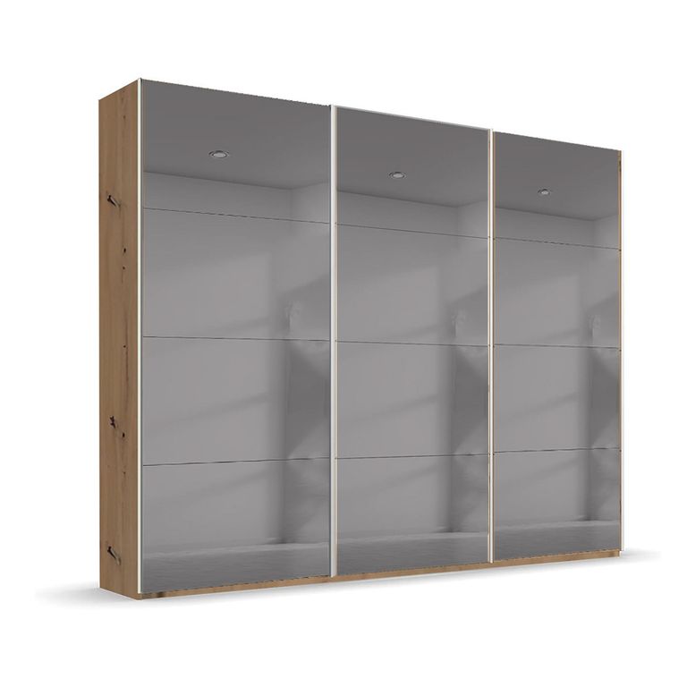 Beluga Extra Sliding Wardrobe - 271cm - 3 Door - Grey Mirrored - Artisan Oak