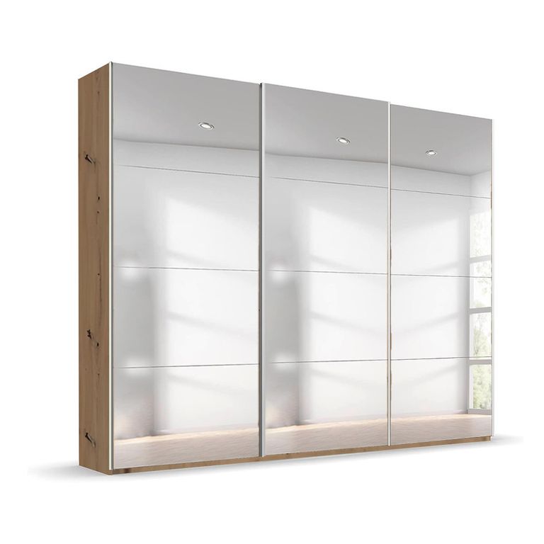 Beluga Extra Sliding Wardrobe - 271cm - 3 Door - Mirrored - Artisan Oak