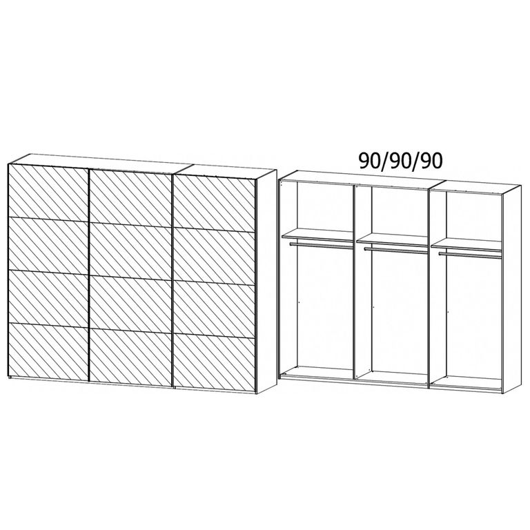 Beluga Extra Sliding Wardrobe - 271cm - 3 Door - Mirrored - Silk Grey