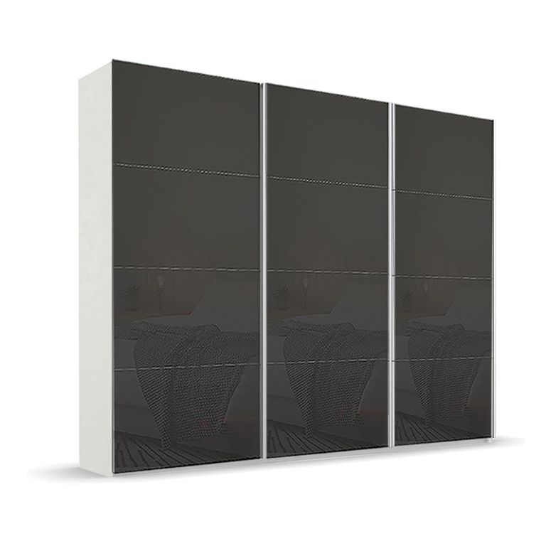 Beluga Extra Sliding Wardrobe - 271cm - 3 Door - Alpine White & Basalt Glass
