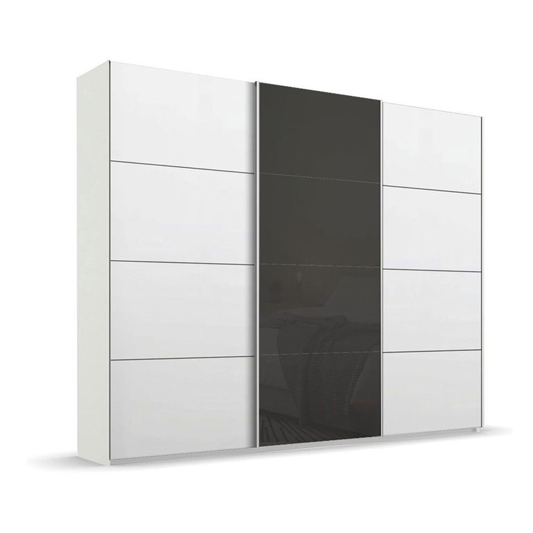 Beluga Extra Sliding Wardrobe - 271cm - 3 Door - Alpine White & Basalt Glass Front