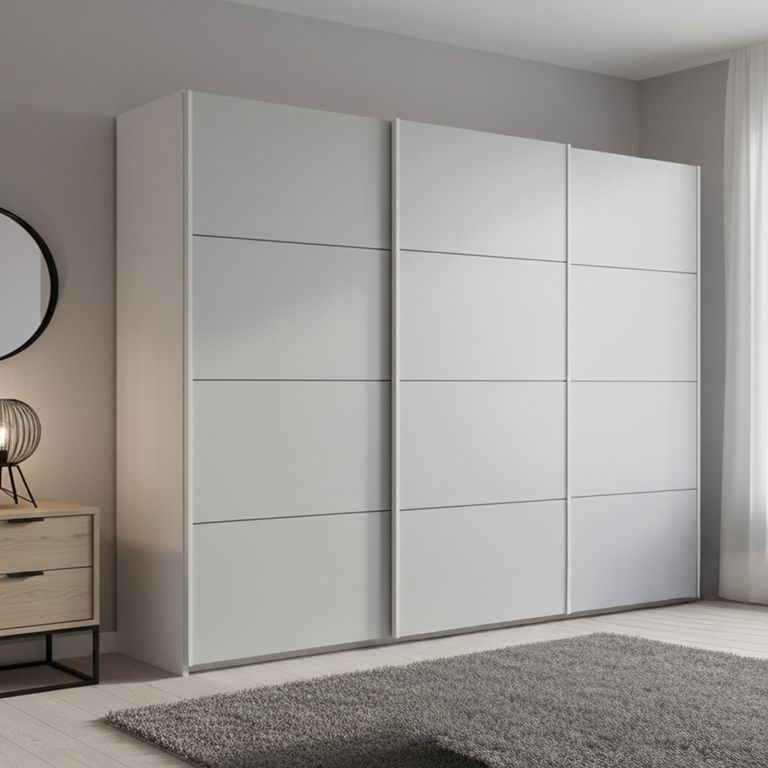 Beluga Extra Sliding Wardrobe - 271cm - 3 Door - Alpine White & Silk Grey