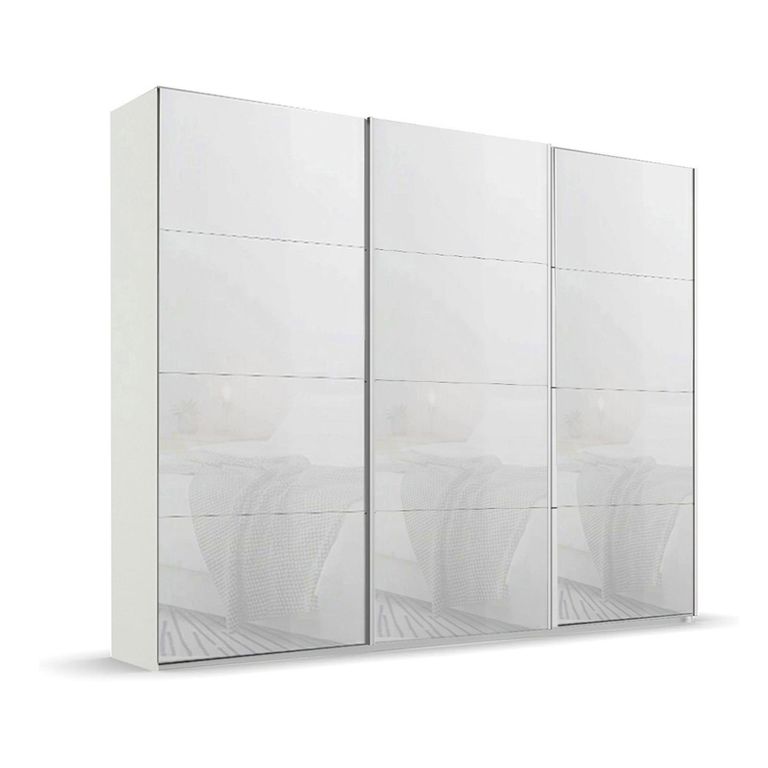 Beluga Extra Sliding Wardrobe - 271cm - 3 Door - Alpine White & White Glass