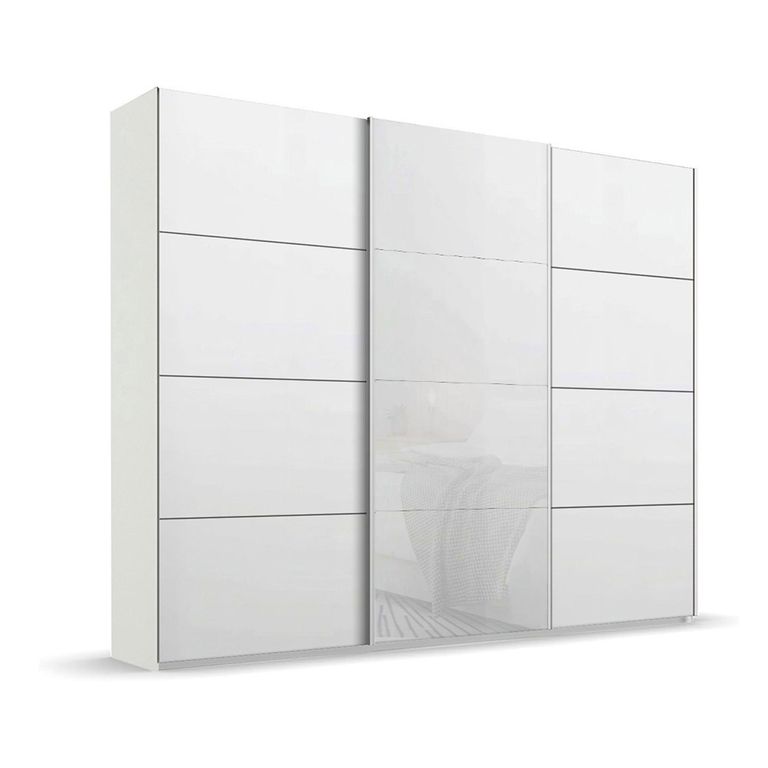 Beluga Extra Sliding Wardrobe - 271cm - 3 Door - Alpine White & White Glass Front