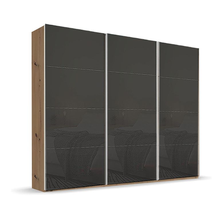 Beluga Extra Sliding Wardrobe - 271cm - 3 Door - Artisan Oak & Basalt Glass