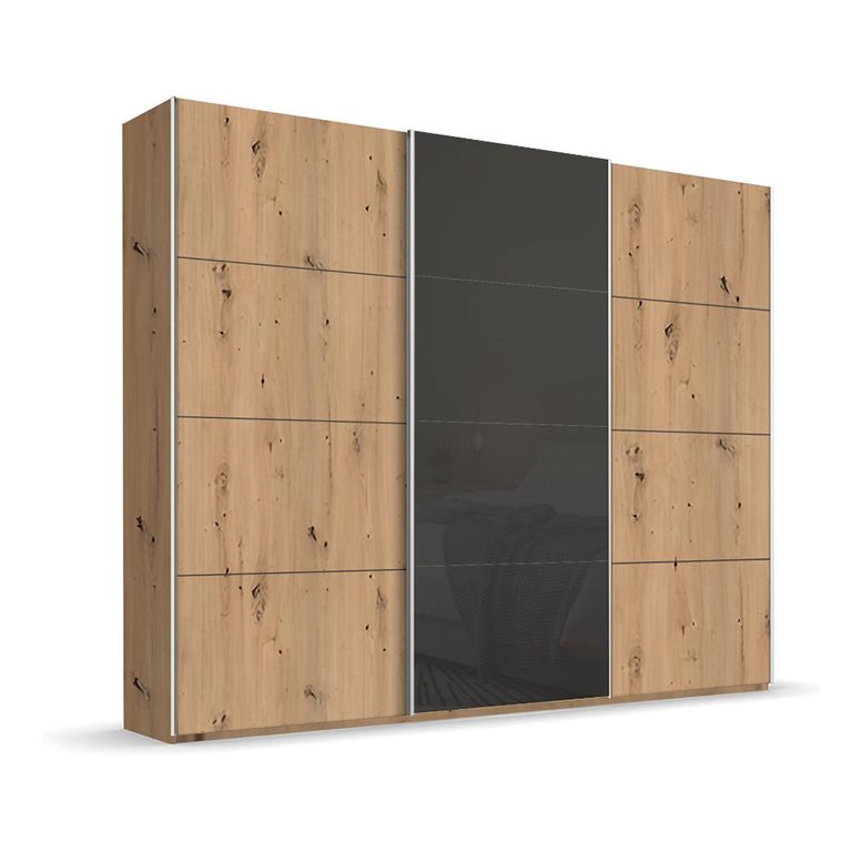 Beluga Extra Sliding Wardrobe - 271cm - 3 Door - Artisan Oak & Basalt Glass Front