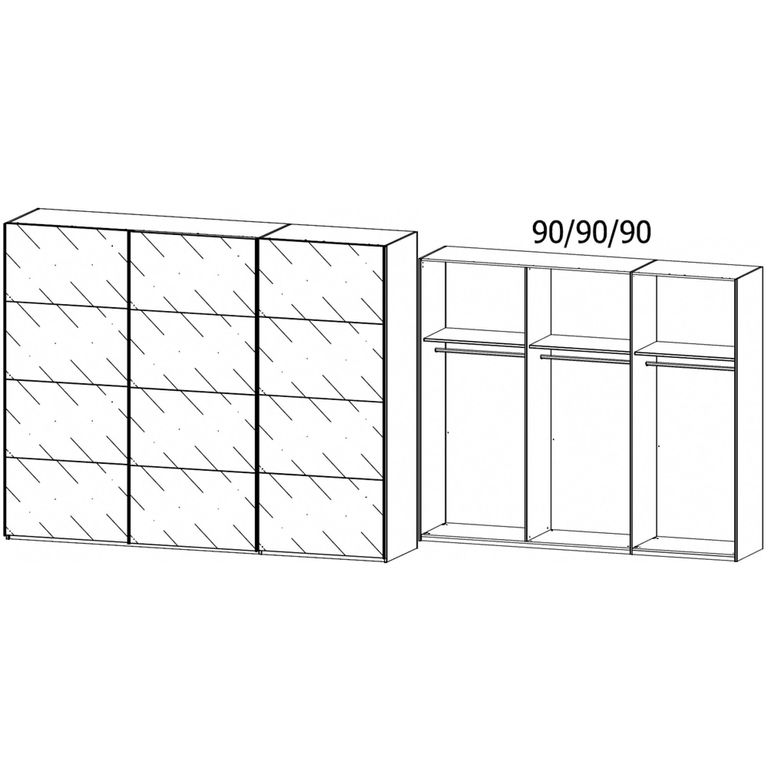 Beluga Extra Sliding Wardrobe - 271cm - 3 Door - Artisan Oak & Silk Grey Glass