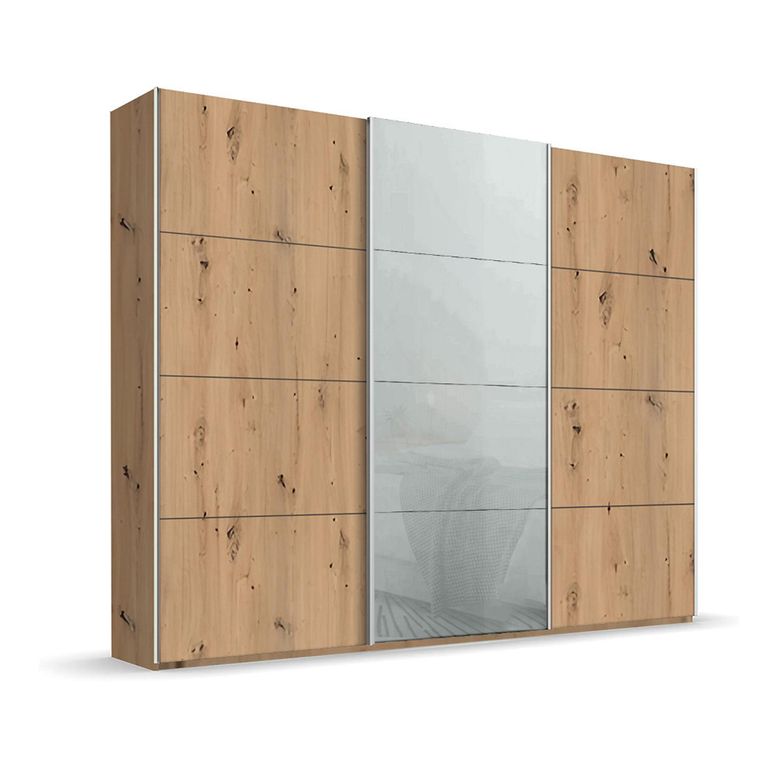 Beluga Extra Sliding Wardrobe - 271cm - 3 Door - Artisan Oak & Silk Grey Glass Front
