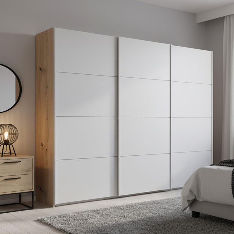 Beluga Extra Sliding Wardrobe - 271cm - 3 Door - Artisan Oak & Silk Grey